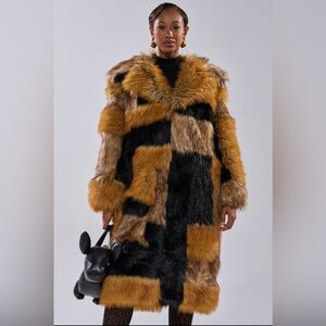 NWT Stylish Faux Fur Coat with Black and Tan Pattern 1X/2X